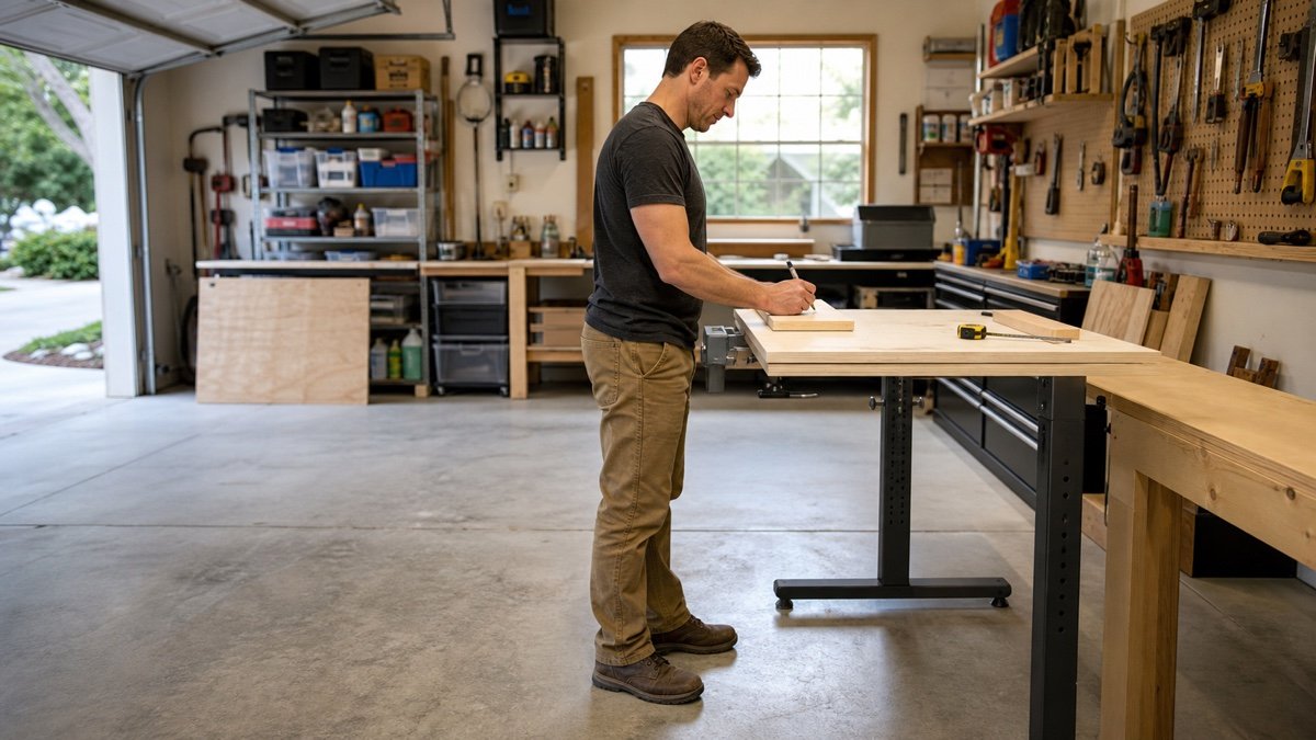 Standing user testing workbench height while marking a board