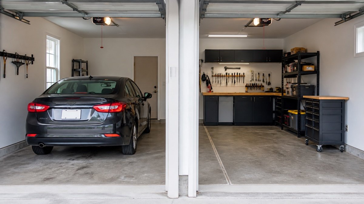 Half of a Two-Car Garage Workshop Layout: Keep One Bay Usable
