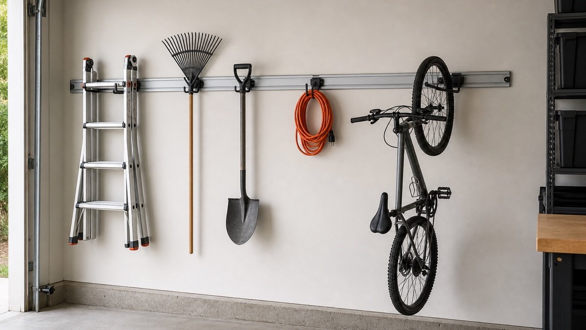 Where a track system works best in a practical garage setup