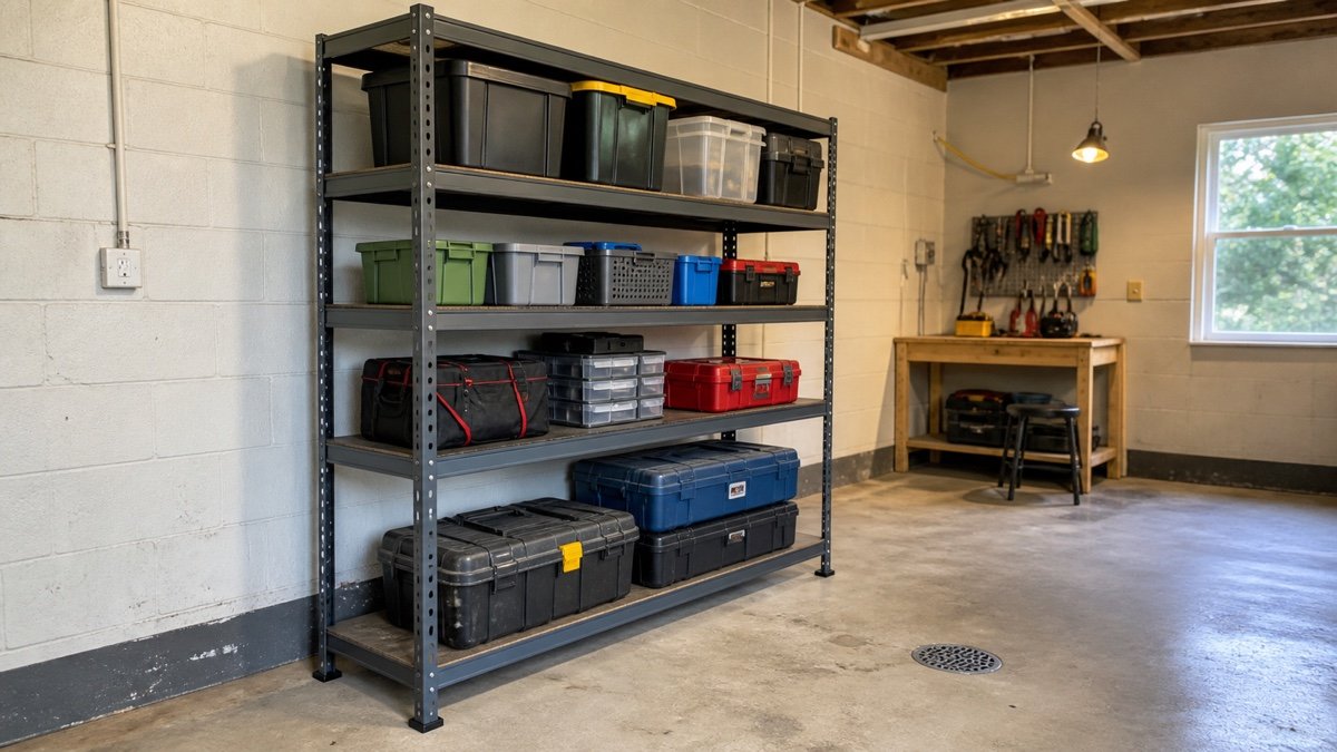 Why freestanding shelves are easier to live with in a practical garage setup