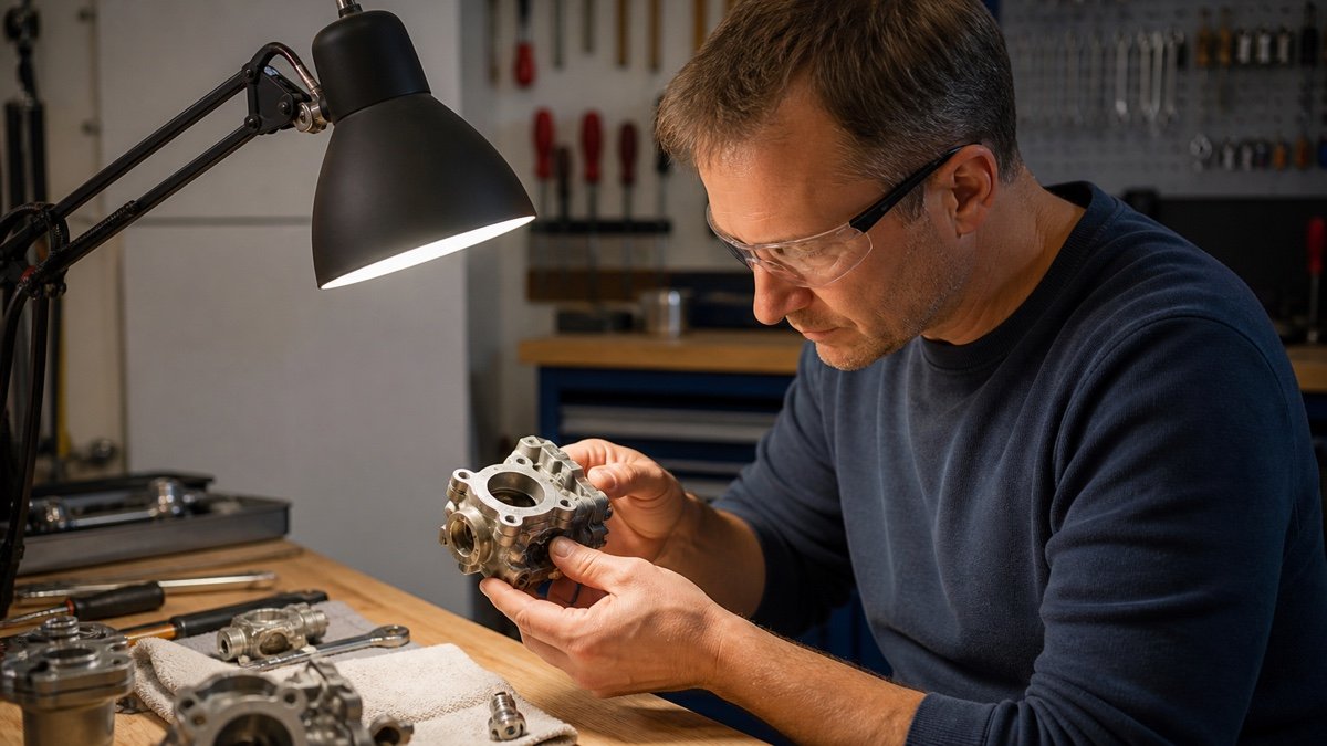 Focused task light illuminating a wooden workbench without glare