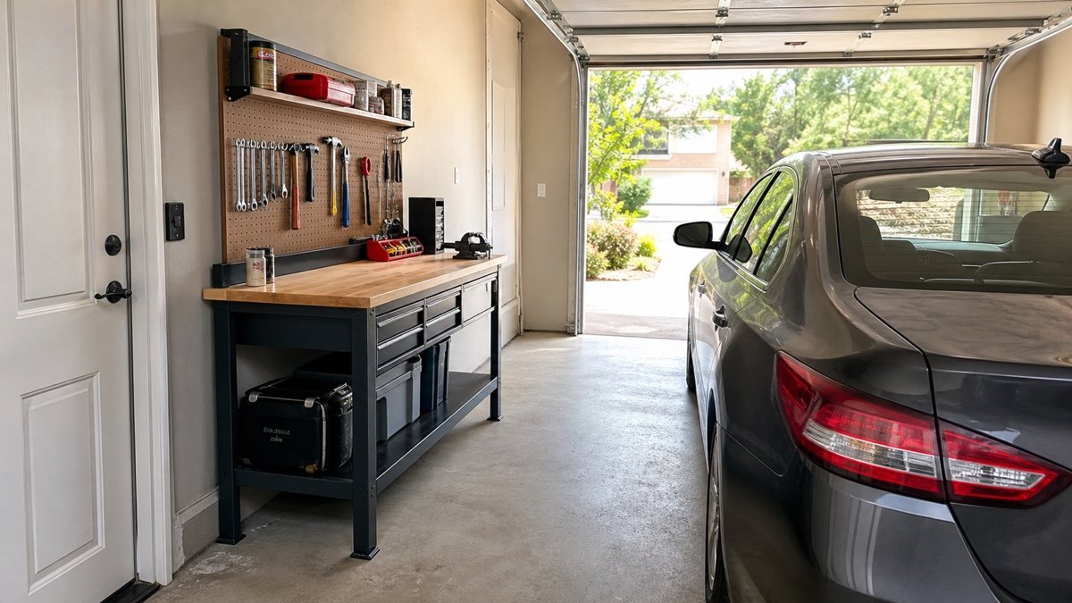 Where to put a workbench in a garage: choose the wall by movement